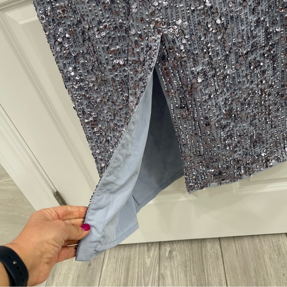 NWOT Mac Duggal Steel Sequined Jewel Neck Sheath Breaded Dress sz 8 - Picture 6 of 8